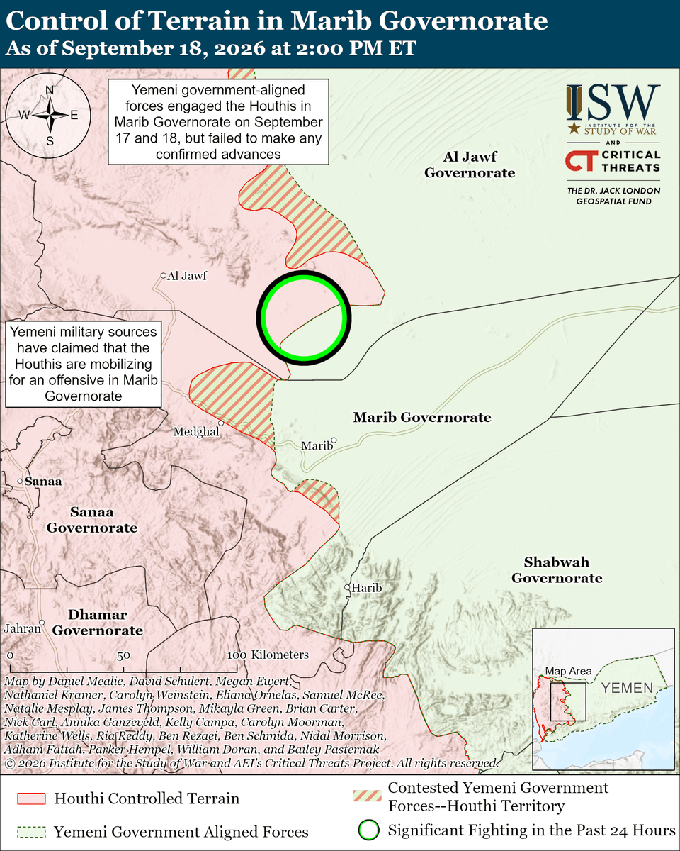 TheStudyofWar's tweet photo. NEW: The Houthis exploited a window of opportunity in July 2026 to resume their war with Saudi Arabia and secure concessions from Saudi Arabia that would alleviate the group’s dire economic situation. The Houthis, with Iranian backing and encouragement, sought to impose economic pressure on Saudi Arabia to accomplish their objectives because the group sees economic pressure as a useful lever that has previously forced Saudi capitulation to Houthi demands. (1/2)

Other Key Takeaways:

The Houthis may decide to cease their present offensives in exchange for Saudi economic concessions. Addressing these concerns will not, however, satiate or moderate the Houthis. The Houthis view solidifying control over northern Yemen as a prerequisite to controlling at least all of Yemen.

Pakistan may seek to exert leverage over Iran to restrain Houthi offensive activity against Saudi Arabia. The Houthis are an independent partner of Iran and may resist potential Iranian pressure to halt their campaigns, however.

The Houthis likely seek to capture Marib Governorate in order to extract and export oil through the Red Sea, which could fund Houthi political and military activities, assuming export is possible.

Iran has continued its efforts to disrupt regional shipping and pressure the global economy to impose costs on the United States and its allies, even as transits through the strait have increased relatively and oil prices remain low relative to Iranian hopes.