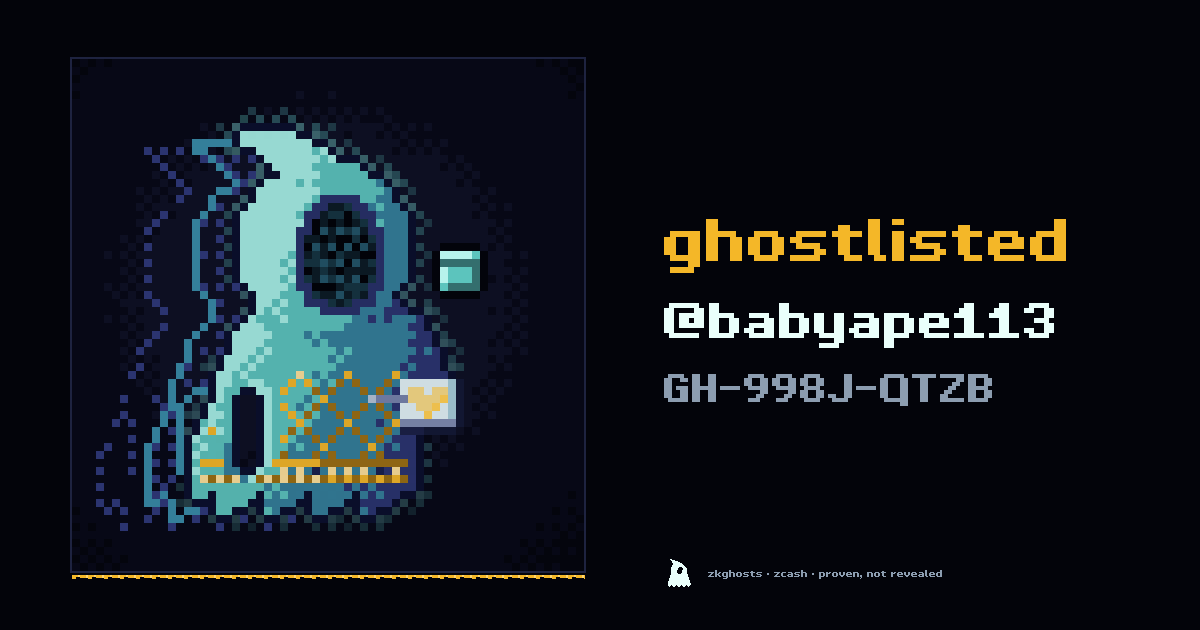 zkghostlist's tweet photo. @babyape113 is ghostlisted.

Proven. Not revealed.

note GH-998J-QTZB https://t.co/PavVGdRfWc