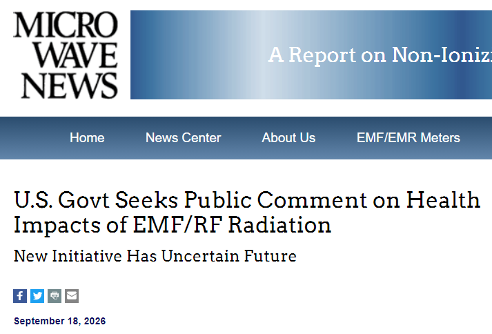 dave_ehs's tweet photo. Microwave News:  U.S. Govt Seeks Public Comment on Health Impacts of EMF/RF Radiation

https://t.co/2FdOOTeWiE https://t.co/BjaVFqL0vG