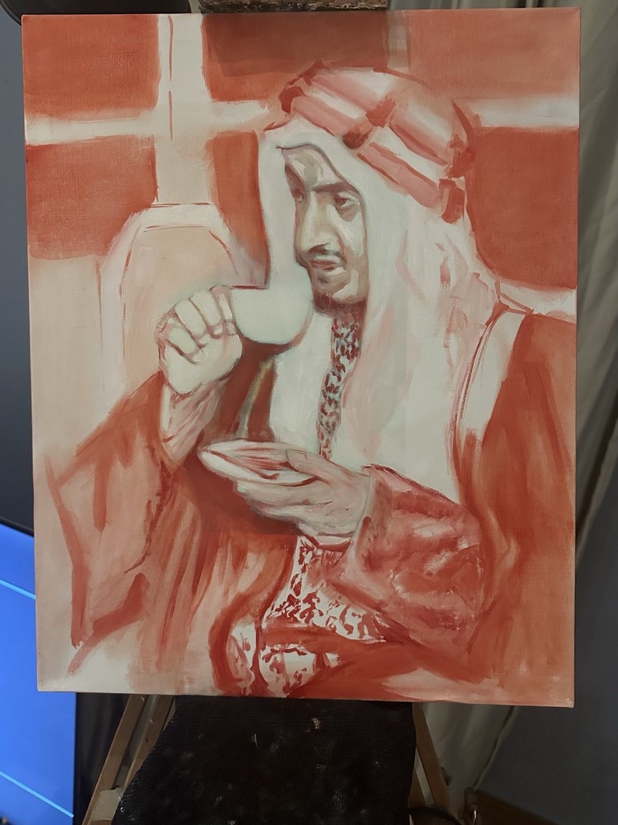 Amal_EK's tweet photo. لوحة اليوم الوطني السعودي للملك فيصل رحمه الله في مرحلة التأسيس باقي ما خلصت هذي اول طبقه 
الوان زيتيه على كنڤاس https://t.co/ggTp8BHo1T
