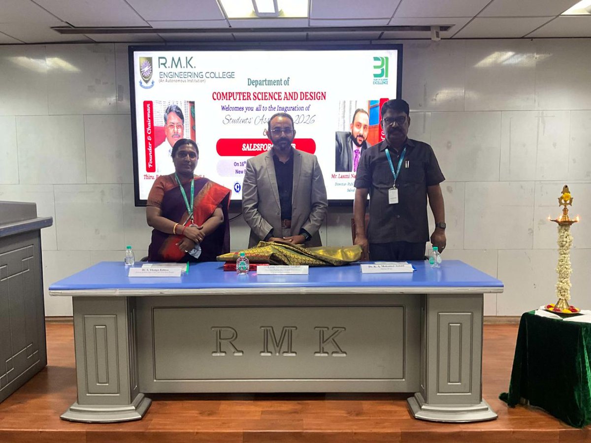 rmk_college's tweet photo. The Inauguration of the CSD Students’ Association and SalesForce Club, organized by the Department of Computer Science and Design held on 16th September 2026.
Chief Guest:
Mr. Laxmi Narasimhan Vardhan
Director – Public Sector &amp; Education, SalesForce https://t.co/8HNPqYKqGz
