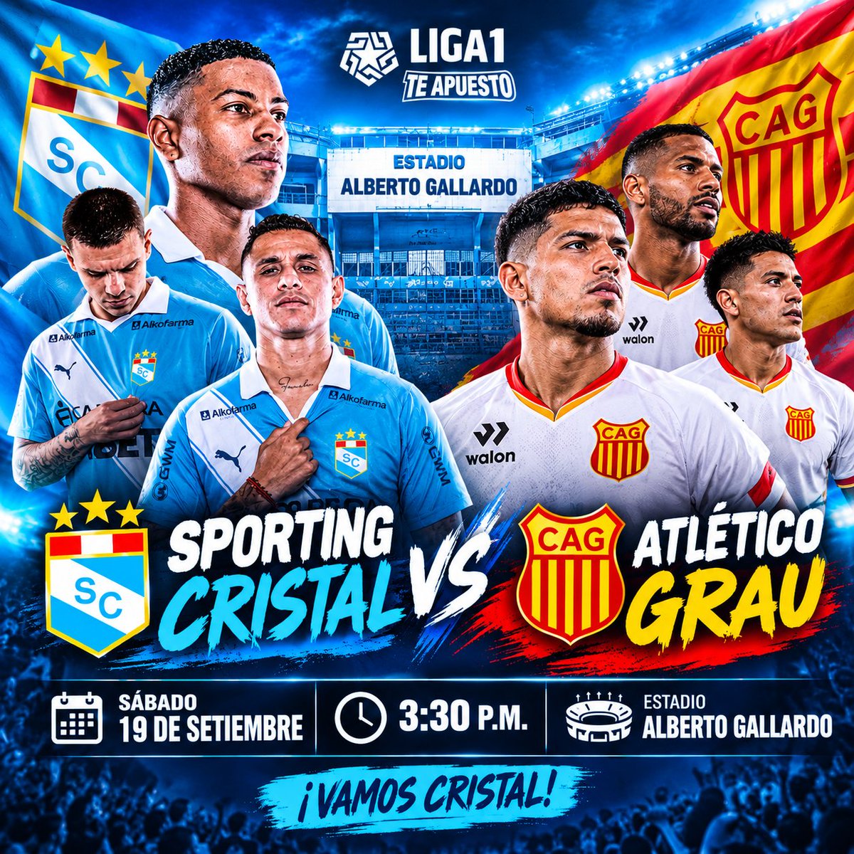 SCAleF21's tweet photo. HOY JUEGA EL SPORTING QUERIDO! 💪

➡️ S. Cristal vs Atlético Grau 
🗓️ Fecha 10 Torneo Clausura 
⏰ 3:30 pm
🏟️ Alberto Gallardo - SMP
📺 L1Max

#FuerzaCristal
#Futbolperuano https://t.co/KqJqeUINkK