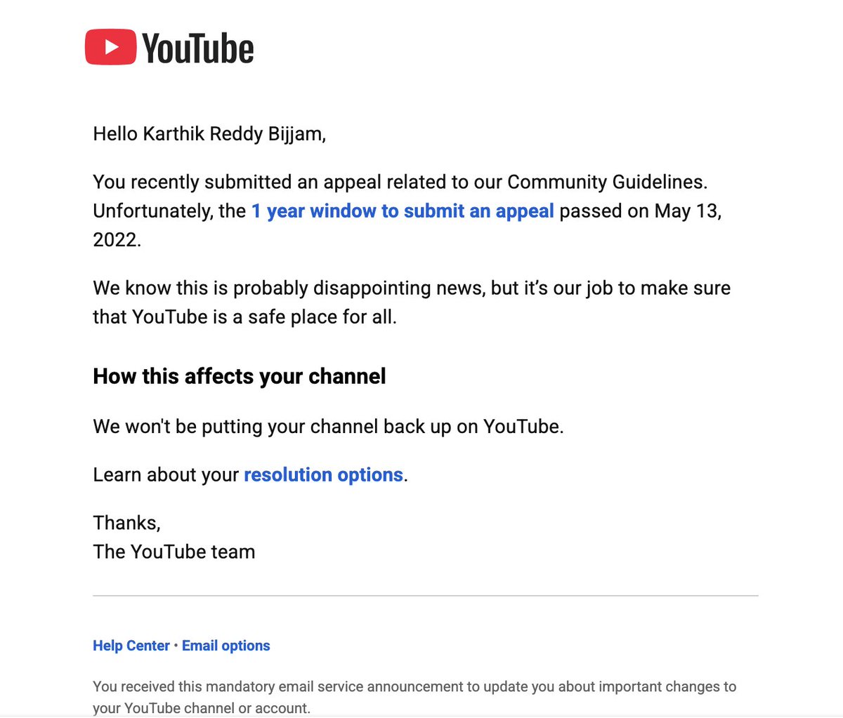 karthikbijjam's tweet photo. Hello @TeamYouTube, 
My channel got terminated even before I created my channel and uploaded the video. This is my old channel, which was terminated back in 2022, May 13. Now I was unable to create a new channel. Please help me.

@YouTubeCreators @YouTubeIndia @YouTube https://t.co/XN8fGe2b5t