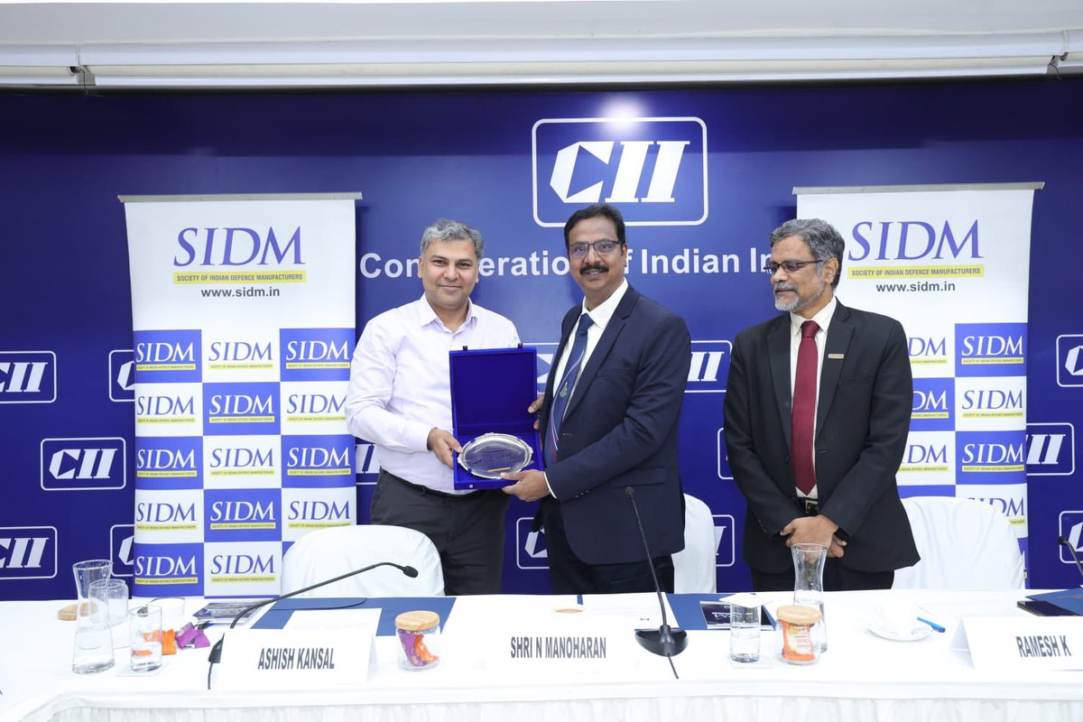 DefProdnIndia's tweet photo. Society of Indian Defence Manufacturers (SIDM), in association with DGQA, successfully organised the first chapter of the quarterly Defence Industry Interactive Dialogue on 17 September 2026, bringing together senior DGQA officials and around 200 defence industry participants, including Tier-1 firms, mid-size companies, MSMEs and startups.

In his special address, Shri N. Manoharan, DG, DGQA, outlined key #DGQA initiatives to improve Ease of Doing Business, enhance information availability on the DGQA portal, green channel certification, simplification of self-certification, clarity in QA responsibilities, ATP-related guidance, concurrent inspection practices, and progress on DTIS.

Mr. Arun T. Ramchandani, President, SIDM, thanked DGQA for launching the dialogue and highlighted its central role in India’s defence quality assurance framework. 

Rear Adm. T. Ajit, ADG QA (N), presented three digital initiatives steered by DGQA—AASHWASH, Yantra Drishti and https://t.co/B9d7TuA8VS.

The session delved into practical issues such as shelf-life/vintage-related criteria in system ATP, availability of drawings against RFPs, digital transformation of vendor development, and the NSN (NATO Stock Number) codification process.

#DefenceProduction #DDP #AatmanirbharDefence #EaseOfDoingBusiness #DefenceExports