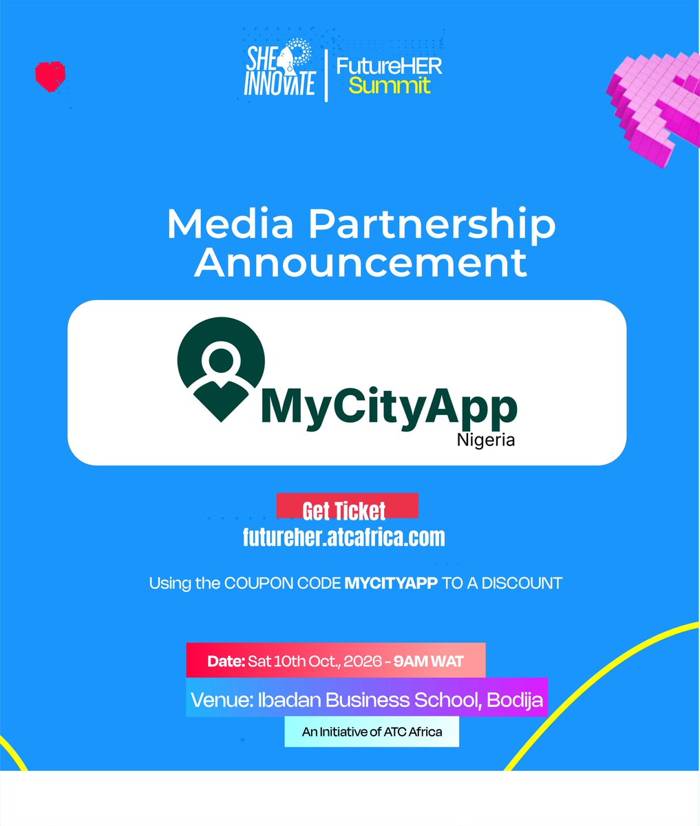sheinnovate's tweet photo. Meet one of our Media Partner for #FutureHerSummit

With @MyCityApp01 , you don’t just find places, you feel them. From real-time navigation that gets you where you’re going.

Get a free ticket to attend #FutureHerSummit for Free using the COUPON - *MYCITYAPP* https://t.co/l46mwnORIM