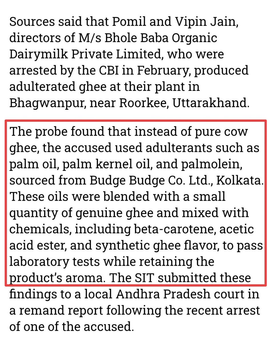 zoo_bear's tweet photo. Hello @PawanKalyan, After the CBI special investigation team filing a chargesheet in the Tirumala laddu case. Even the Enforcement Directorate (ED) has now named six adulterants and various other chemicals which were used to adulterate ghee. But NONE OF THE ADULTERANTS WERE ANIMAL FATS.
It clearly found no evidence of animal fat (no pork, beef, or fish oil) despite the claims you and your NDA government aggressively pushed. A lie was sold in the name of faith, You played with people’s faith and spread a falsehood, outrage was manufactured, and devotees were misled. Will you take responsibility and apologise for spreading dangerous misinformation on a matter of faith or is accountability only for others?