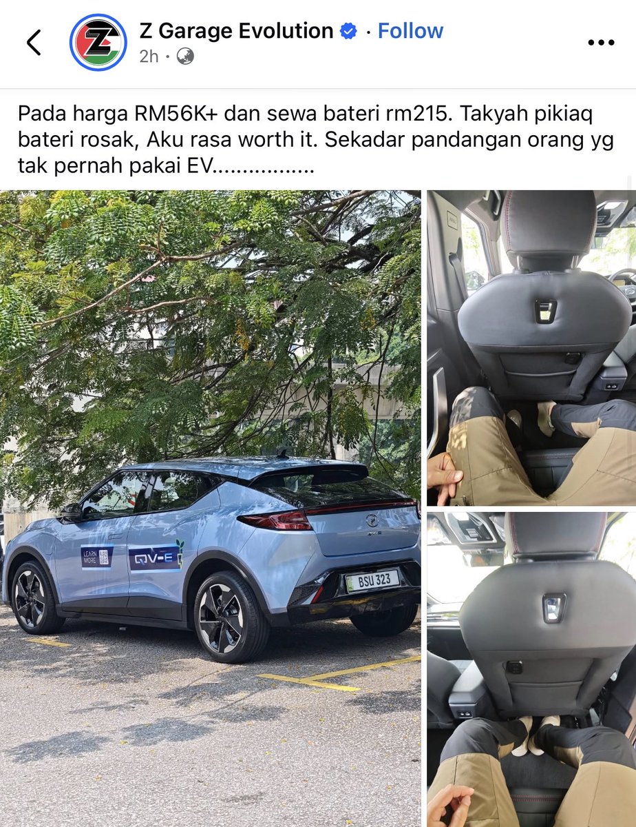 drahfa's tweet photo. Ok Perodua hear me out. You have come this far, even Dyson pun tutup R&amp;D EV sbb kos nak bina kereta EV mmg mahal.

Now QVE is a ground-up Perodua’s effort, not China rebadge.

Your closest is Emas 5, RM 56k all in.

What you need to do is, QVE RM 50k, remove the battery rental. https://t.co/gecZ8n4NvG