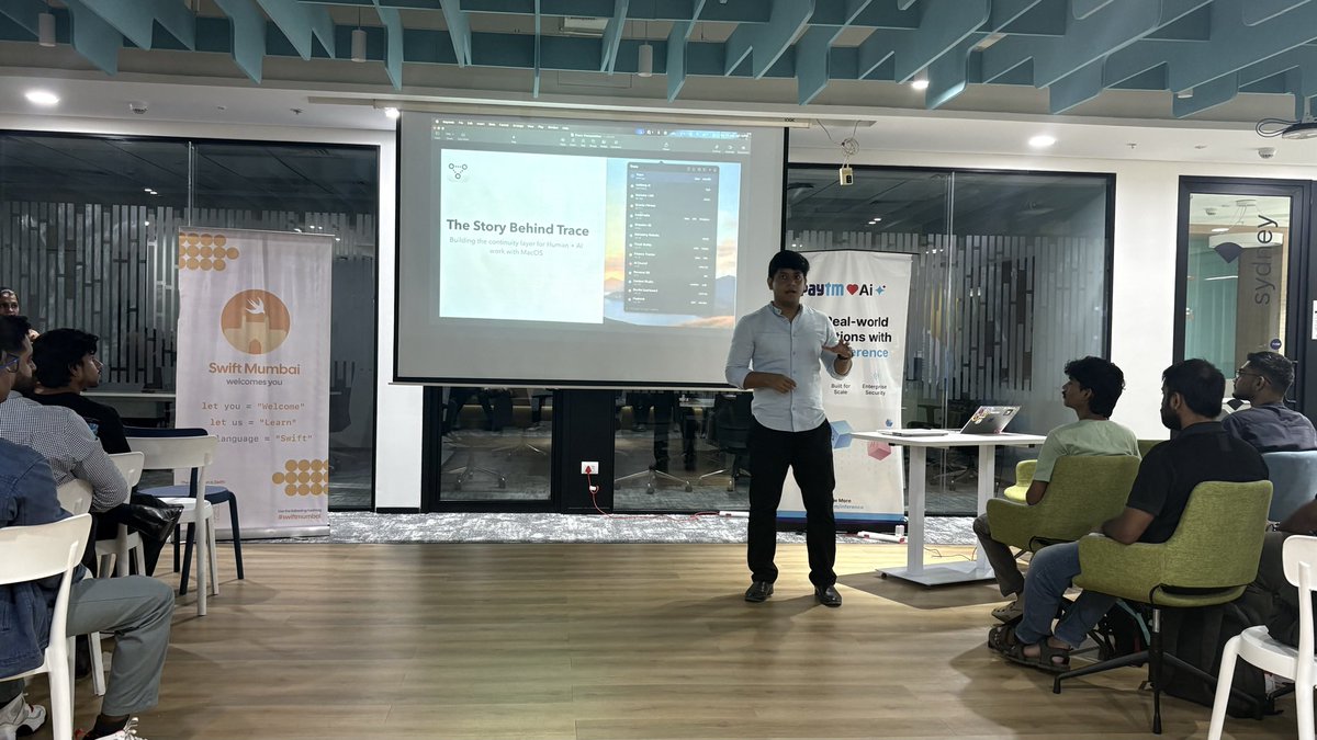 _yogeshsingh's tweet photo. Next up @AmanGxpta walking us on How we built his latest venture - The Trace app 🤩

#swift #mumbai #tech #meetup #apple #ios #developer #buildinpublic #community https://t.co/vPfqRBZFwS