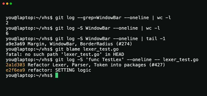 NewsOfLinux's tweet photo. git log -S "someString" --oneline

Every commit where that string was added or removed. Not --grep, which only reads commit messages.

It works on code that is already gone, too. On a file deleted two years ago it found both commits. git blame just said no such path. https://t.co/JW7Uvkx1e3
