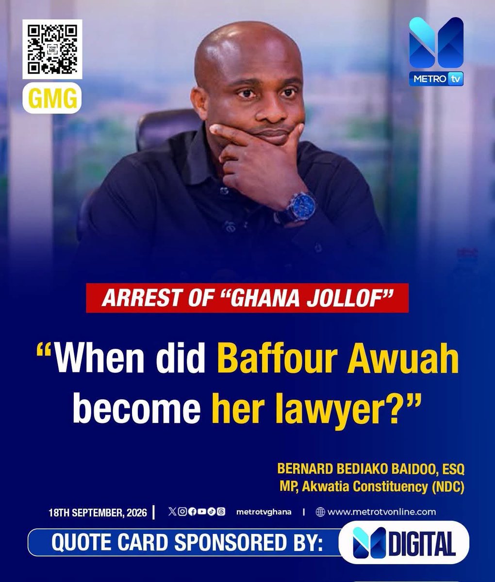KrobeaKwabenaA's tweet photo. A woman is arrested and her whereabout is unknown to her family. Her family hears about it and calls a lawyer. The lawyer accepts the brief, walks into court and says I represent her. Then we have an MP asking such a bogus question. How does he Bediako represent his clients?
So asking, “When did Baffour Awuah become her lawyer?” is like asking when the doctor became your doctor after you fell sick. Smh.