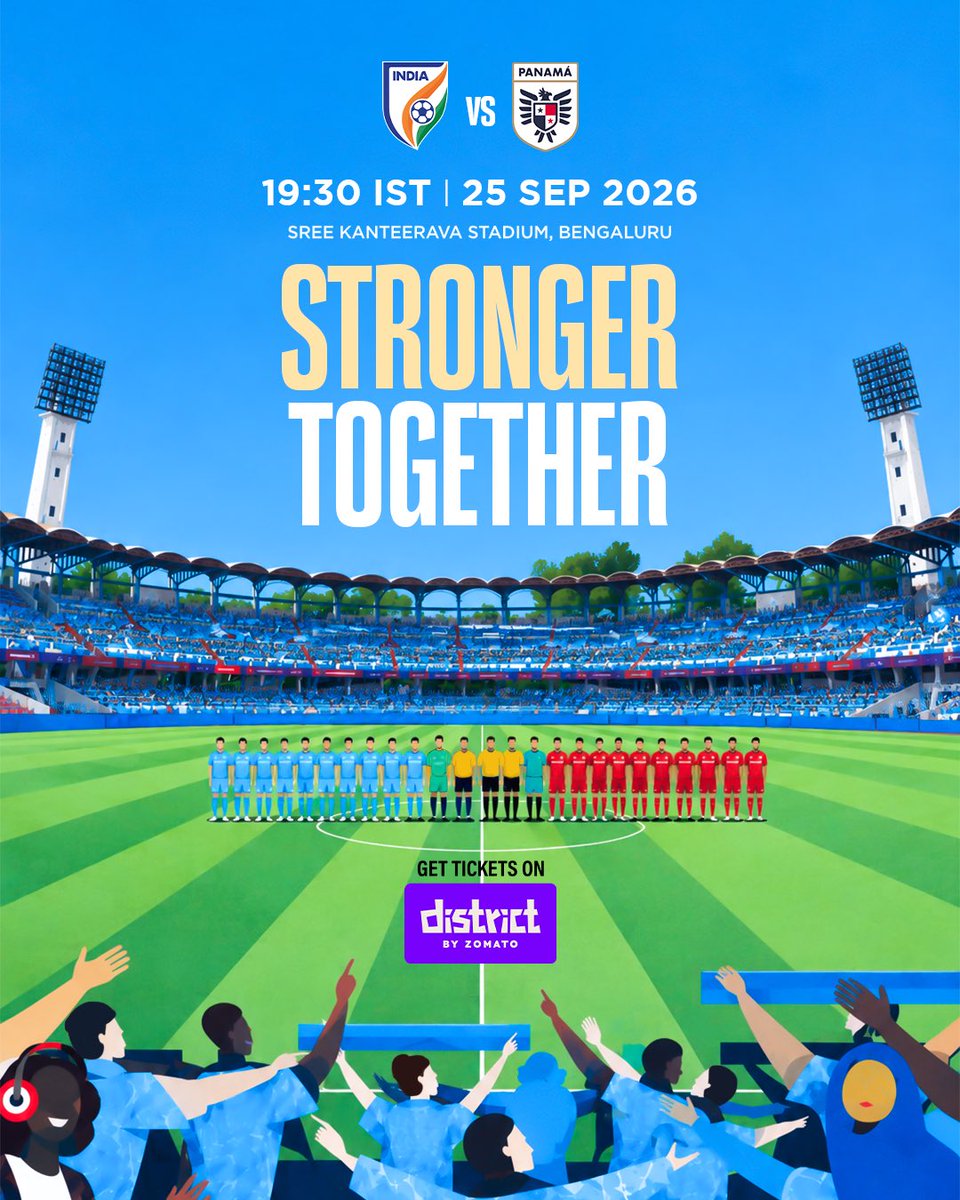 IndianFootball's tweet photo. Stronger with you behind us. 💙

Back the #BlueTigers against Panama at the Kanteerava. 🇮🇳🇵🇦

Get tickets on https://t.co/EWNP1YWpEK 🎟️ 

#INDPAN #IndianFootball https://t.co/T5J9pjniIm