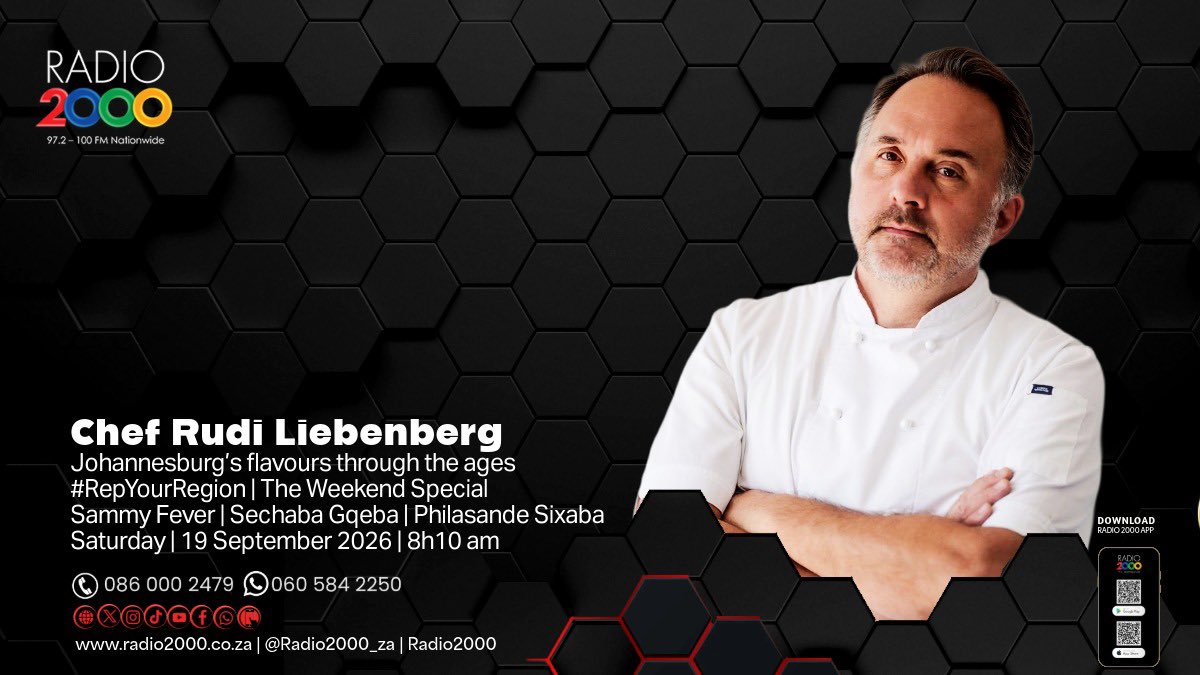 Radio2000_ZA's tweet photo. #TheWeekendSpecial #RepYourRegion | Here to tell us how it tastes atop the Westcliff Ridge is Rudi Liebenberg, Executive Chef: Four Seasons Hotel The Westcliff Johannesburg
@Sechaba_G @psixaba https://t.co/yYOM165pAN
