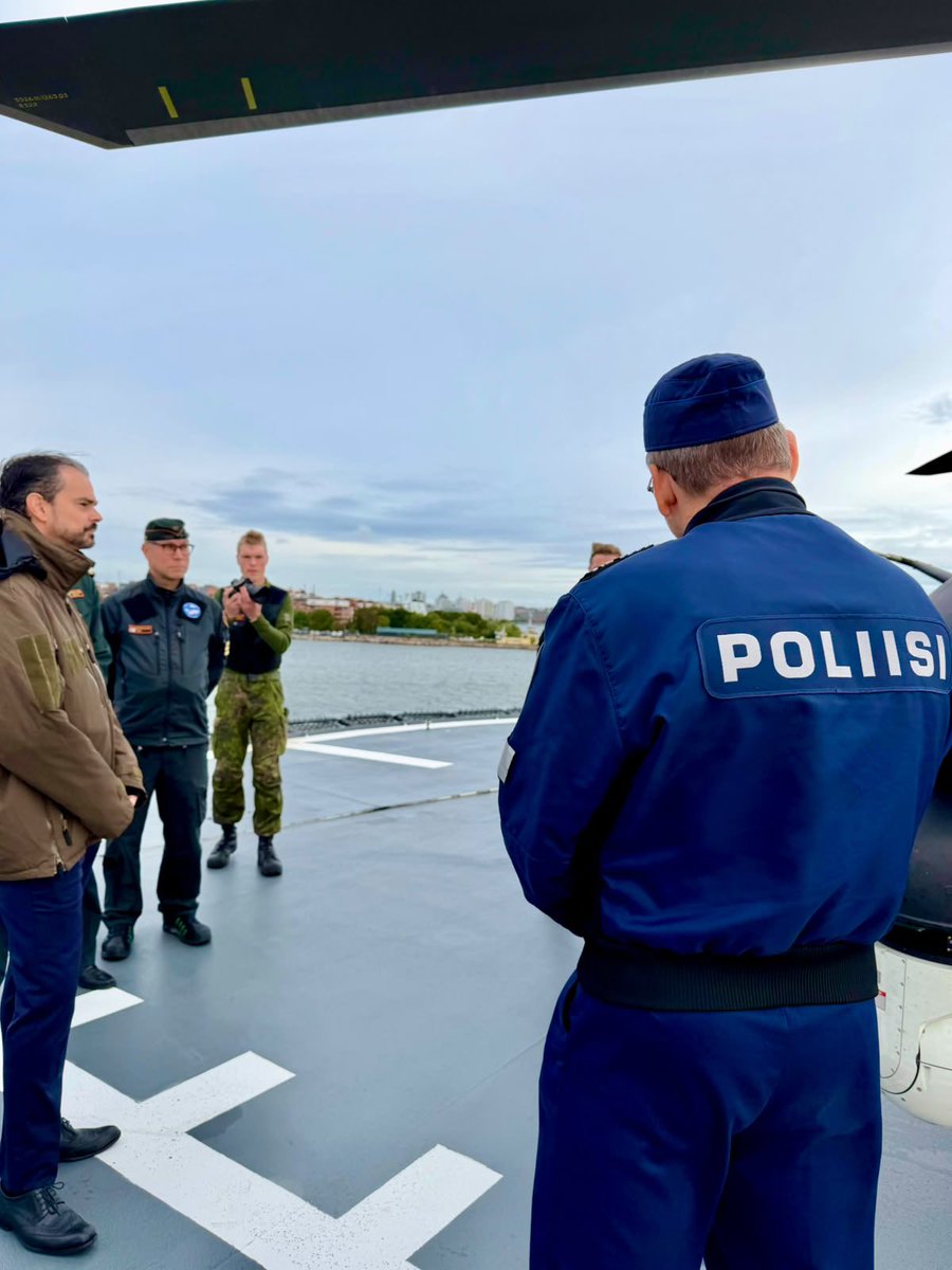 INTERPOL_SG's tweet photo. In a world where crime knows no borders, international cooperation is our strongest asset. 

My first official visit to Finland provided an excellent opportunity to strengthen ties with one of INTERPOL's most engaged and trusted partners.

Very constructive meetings with Mari Rantanen, Minister of the Interior and National Police Commissioner Ilkka Koskimäki, as well as colleagues from the National Bureau of Investigation. 

Our discussions focused on enhancing cooperation, sharing expertise and leveraging INTERPOL's global capabilities to address an increasingly complex threat landscape. 

I especially appreciated the opportunity to observe firsthand a demonstration by the Finnish Police Special Tactical Unit and the Finnish Border Guard, highlighting the professionalism and preparedness of Finland's law enforcement services.

Thank you to our Finnish counterparts for their warm welcome and longstanding commitment to international police cooperation. Together against crime.