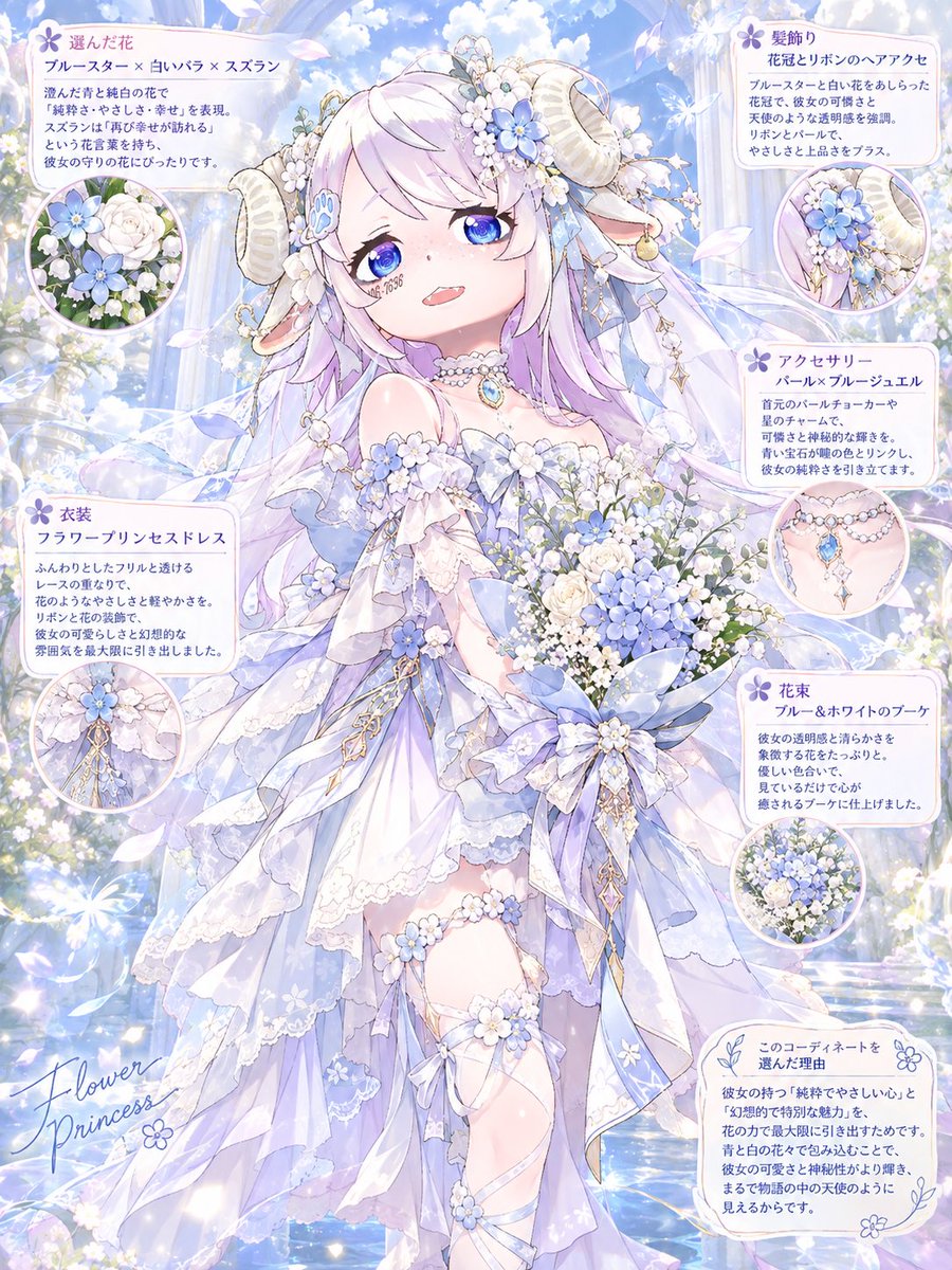 nai_Reality0714's tweet photo. #无プロンプト 
あなたのキャラに咲く花（トータルコーデ）
画像1枚でオリジナル衣装＆ブーケをつくろー
あなたのキャラから連想した、あなただけの花と衣装をつくります
 #AIArt  #プロンプト配布 
↓プロンプト全文はnote記載です(ᵗ❦͙ˢᴗ͈ˬᴗ͈)
https://t.co/JfgWFXCV6D https://t.co/sePYRktIjQ
