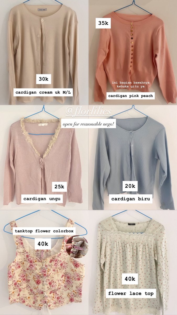 florlilies's tweet photo. wts preloved baju baju aku yaahh! masih bagus semuaa mostly jarang dipakee boleh nego jugaa https://t.co/nMosS8NmmK