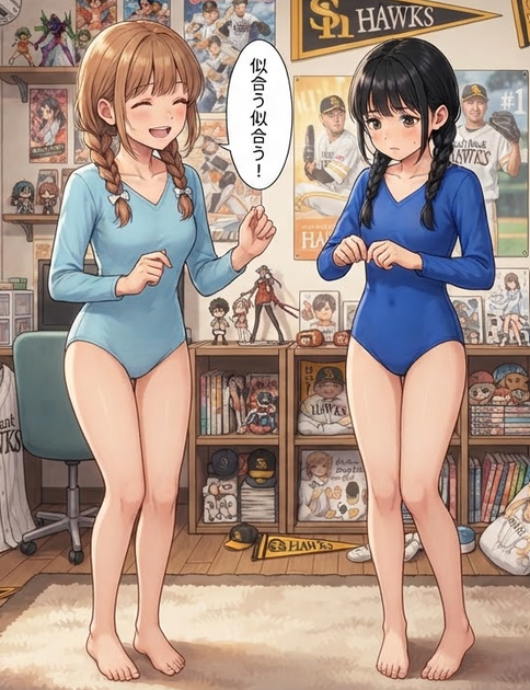 UniLabo3535's tweet photo. 今日は麻友ちゃんに、乙女ちゃんが授業で使っているレオタード着てもらいました。麻友ちゃんは初めて着たようです。#レオタード https://t.co/TfwkstIU7n
