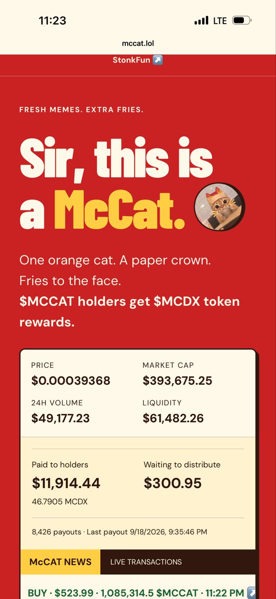 BONK3R5Z's tweet photo. Insert fries in face I’m Lovin $MCCAT 

524.9k ath

C2WtD354XEvS9gzpJDLqzqkADq7wUtmJg1UzUdmL5a21 https://t.co/ypv31knJWd