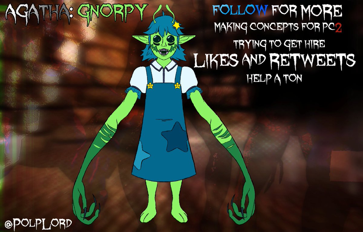 PolpLord's tweet photo. Agatha: Gnorpy
(Skin: 71)
"Trying to get hired for pillarchase!!!!  180 like for next concept"
[RETWEETS♻️ and LIKES❤️ help a ton]
#pillarchase2 #pc2 #pillarchase https://t.co/DCVi9ghdp8