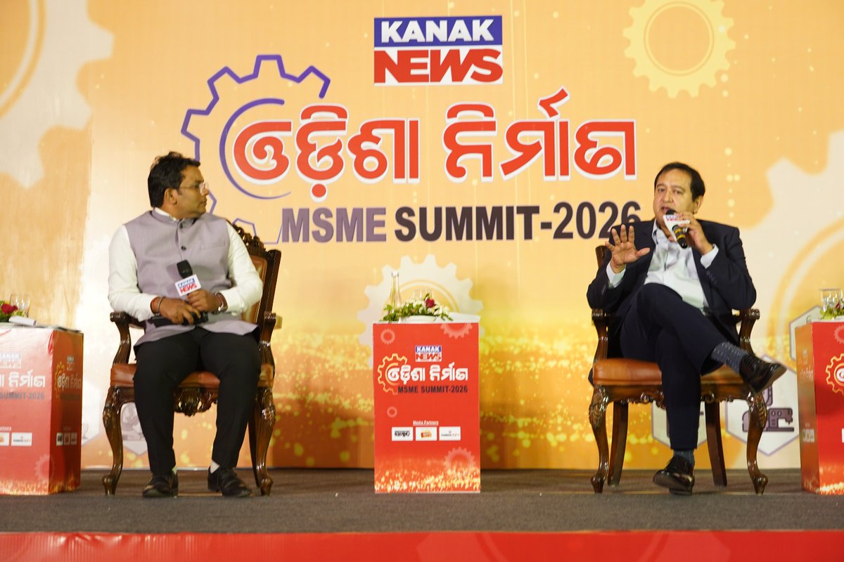 NanuPany's tweet photo. Took the opportunity to talk about #MSMEs, opportunities, industry facilitation, &amp; #ViksitOdisha by 2036 at Odisha Nirman Summit 2026. Thank @kanak_news for the platform. Delighted listening to Hon'ble Minister Shri @SampadSwainBJP on shaping the future of MSMEs in the state. https://t.co/HzaV7dL8Uz
