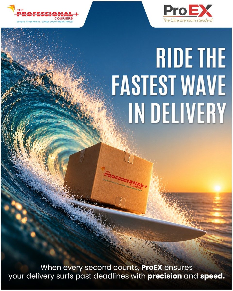 TPCGlobeCares's tweet photo. When every second counts, there’s no time to slow down. 

With ProEX, your shipments ride the fastest wave with speed, precision and priority, so deadlines don’t become delays.

#TheProfessionalCouriers #ProEX #ExpressDelivery #FastDelivery #SpeedMatters #PriorityDelivery https://t.co/rQidYTqgXX
