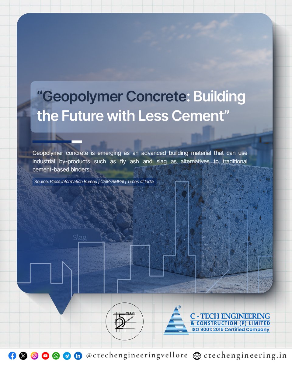 CtechEngVellore's tweet photo. Geopolymer Concrete: Building the Future with Less Cement

📰 Source: PIB | CSIR-AMPRI | Times of India
#GeopolymerConcrete #ConstructionTechnology #SustainableConstruction #CivilEngineering #CTechEngineering https://t.co/xxm3WrxeoC