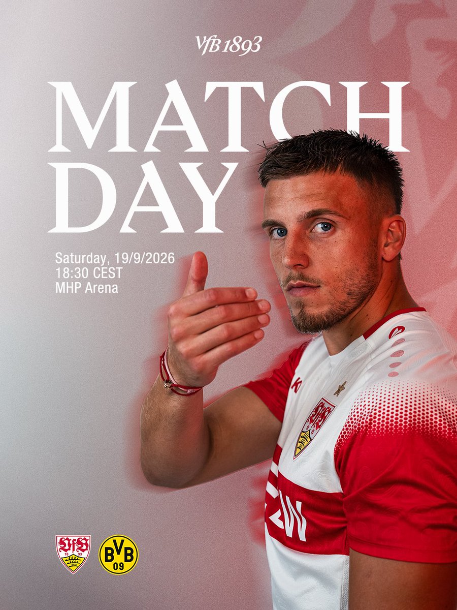 VfB_int's tweet photo. 💥 𝗠-𝗔-𝗧-𝗖-𝗛-𝗗-𝗔-𝗬
🆚 Borussia Dortmund
⏰ 18:30 CEST
🏟️ #MHPArena
🏆 #Bundesliga | MD 4
#VfB | #VfBBVB https://t.co/gOyqhYRl0O