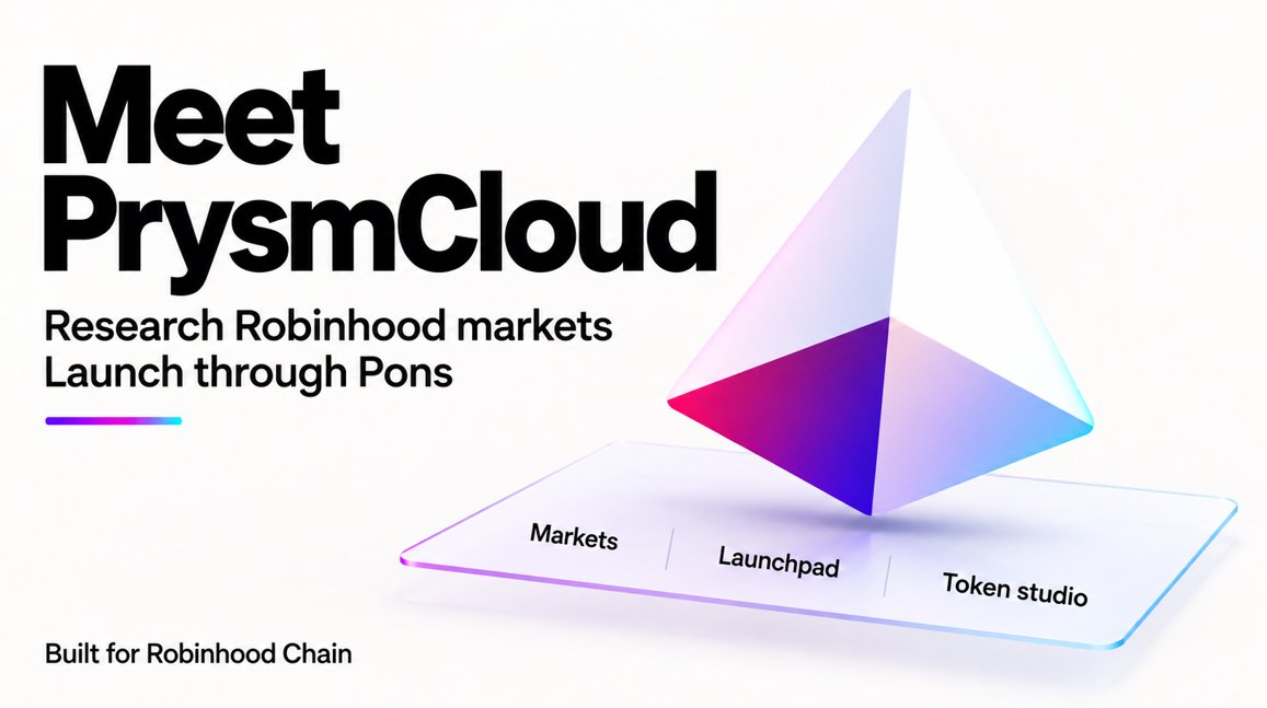 useprysmcloud's tweet photo. Meet PrysmCloud

Researching a token often means starting over every time you open another tab

PrysmCloud brings observed Robinhood markets and Pons launch preparation into the same workspace so you can move from a pool to its token page or from an idea to the transaction details

The first build is ready to explore

We will walk through what it does before announcing our token details