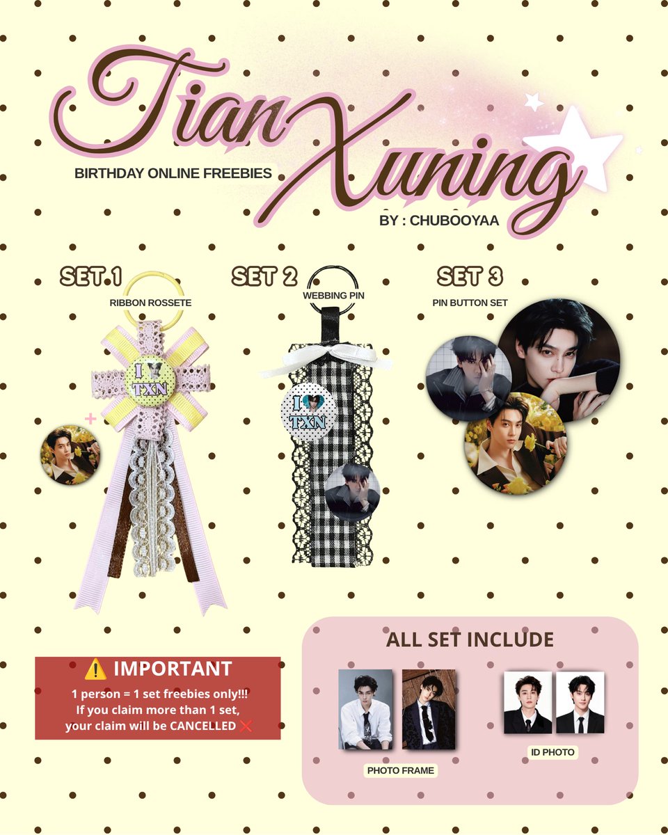 chubooyaa's tweet photo. ྀིFreebies Online Special For Tian Xuning Birthday by @chubooyaa ˚⊹♡

✮ 1 person = 1 set freebies
✮ rt &amp; like this tweet
✮ claim at 19.00 WIB🍊
✮ kindly tag me if u get this ♡

The link will be attached right below this tweet. See you at 7 PM🫶🏻🎀

#TianXuning #田栩宁 https://t.co/vCNJcAsjRA
