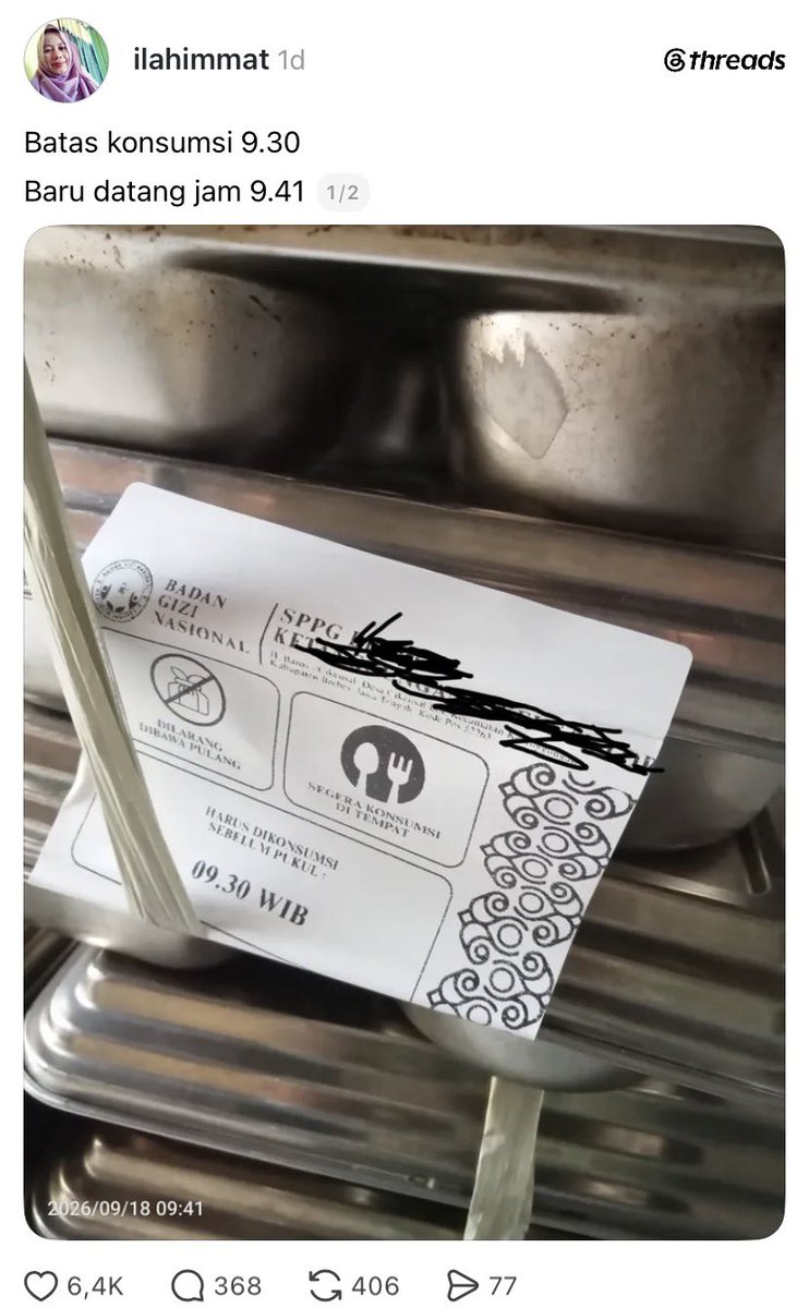LambeSahamjja's tweet photo. ternyata sppg kalo makanan itu di tolak sekolah otomatis tidak dapat insentif pada hari itu 
jadi pada tau kan?? https://t.co/6xWtbr97HV
