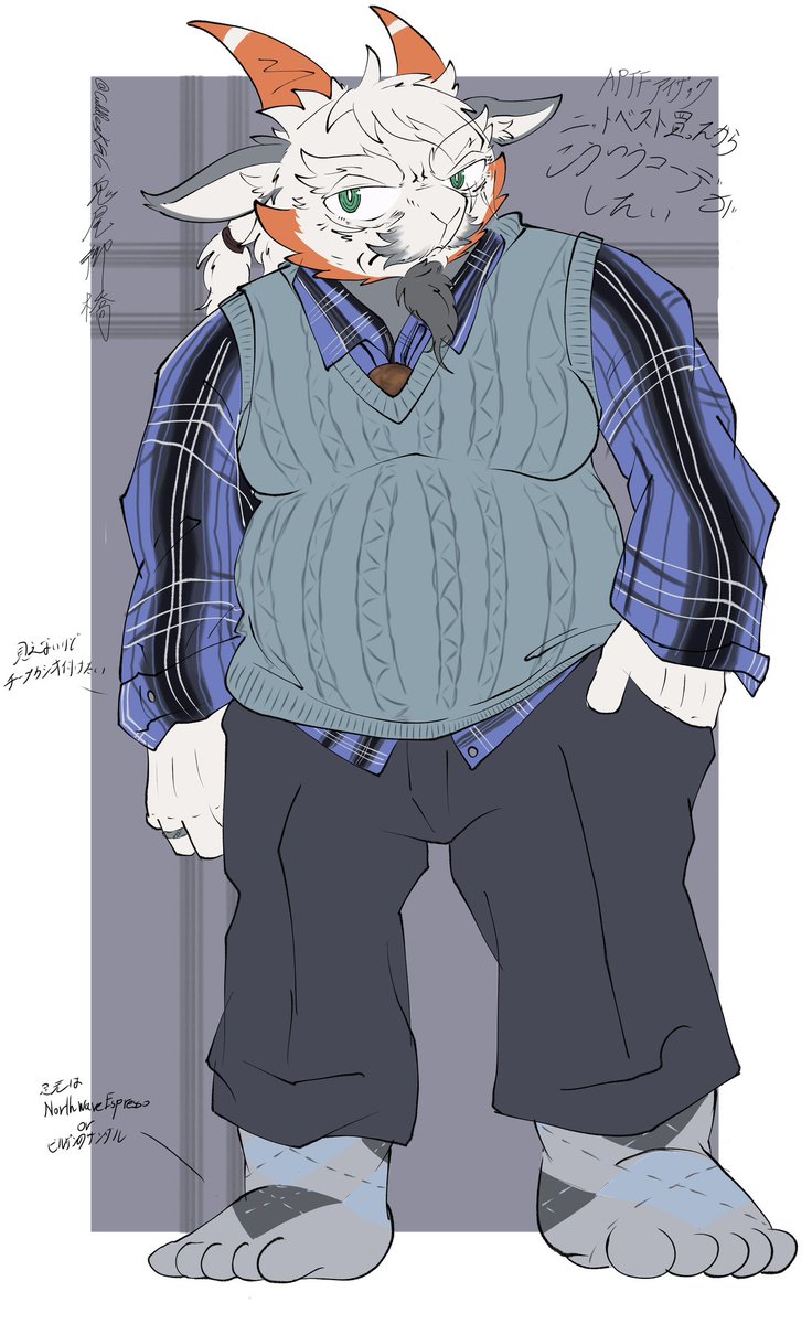 cuddlesKG6's tweet photo. ニットベスト衝動買いしちゃったから手持ちの服とアクセに、チェックシャツ併せて80sっぽい(?)レトロコーデしたい〜〜〜って落書き🐐🧶 https://t.co/KwQj5cbz0L