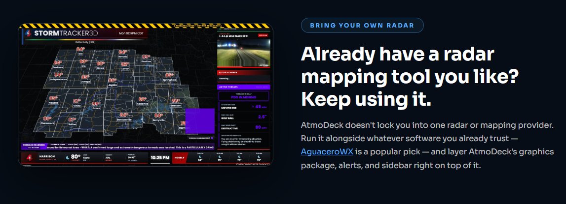 AtmoDeck's tweet photo. BYOR - Bring your own radar! No being locked into one mapping system! Coming soon - https://t.co/cS9fhMQW7s https://t.co/IZAMZG40R2
