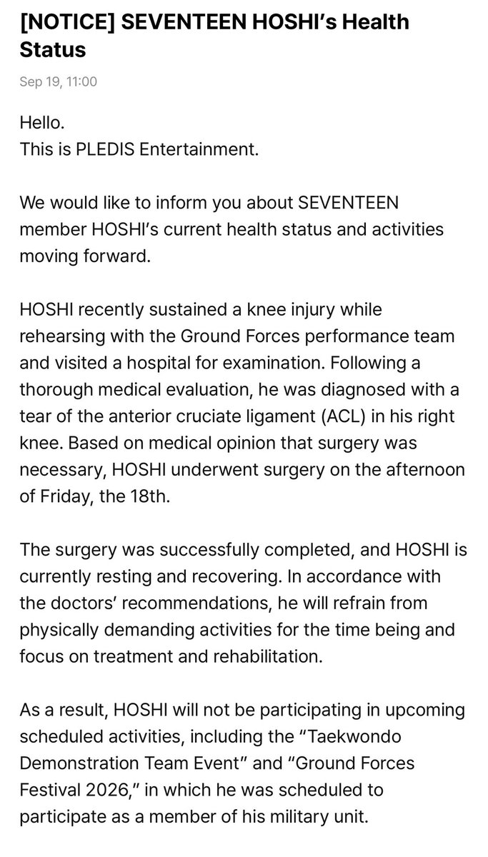 minghaocheoI_'s tweet photo. NOTICE ON HOSHI'S HEALTH STATUS

" Based on medical opinion that surgery was necessary, HOSHI underwent surgery on the afternoon of Friday, the 18th. 

The surgery was successfully completed, and HOSHI is currently resting and recovering."

omg hoshi 🥹🥹🥹🥹🥹 https://t.co/ICtE45JTJD