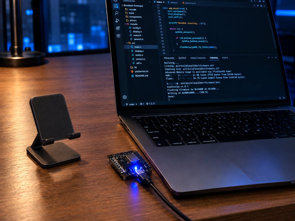 deskbotai's tweet photo. Behind every physical prototype is a lot of code, debugging, and late nights.

Building the brain of DeskBot. https://t.co/Z4ma8jFAbb