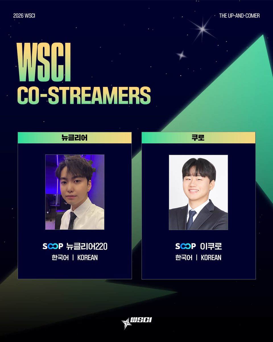 lck_cl's tweet photo. [2026 WSCI] Co-Streamers 안내

2026 WSCI 공식 Co-Streamers 와 함께 LCK CL 팀을 응원해 주세요!🔥

📺 𝑵𝑼𝑪𝑳𝑬𝑨𝑹
SOOP: https://t.co/Xs9R02tL9q

📺 𝑲𝑼𝑹𝑶
SOOP: https://t.co/M7ZGjX8cRr

*Co-streaming 진행 여부는 해당 스트리머의 방송 채널을 통해 확인해 주세요.

#LCKCL #ChallengeToTheTop #RiseToLegend #2026WSCI #TheUpAndComer