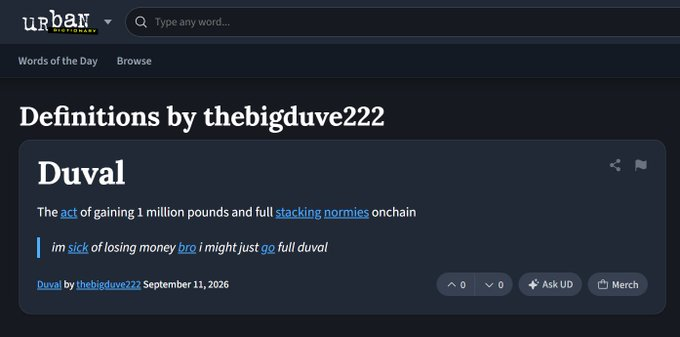 MerkinTheOnes1's tweet photo. They literally just posted on the official urban dictionary the definition of Duval😂

https://t.co/y8Pmcn3FxA

Duval - "the act of gaining 400 pounds and full stacking normies" All fees to the big duve

sending fees to the big duve @jackduval https://t.co/YCpcS7N2PM