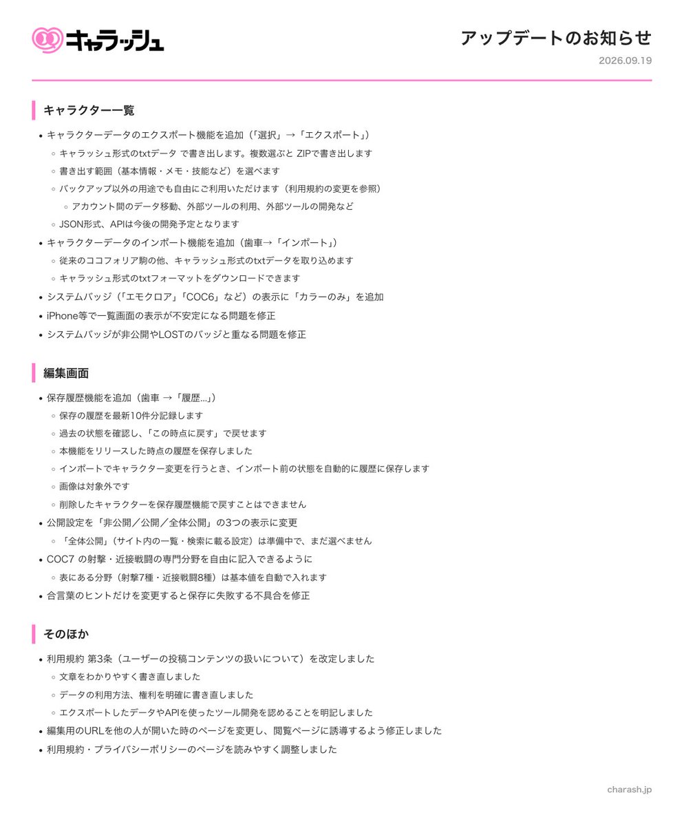 charashjp's tweet photo. 本日の更新です キャラクターデータのエクスポート/インポート、保存履歴機能などの機能を追加しました https://t.co/a5tpauUogv