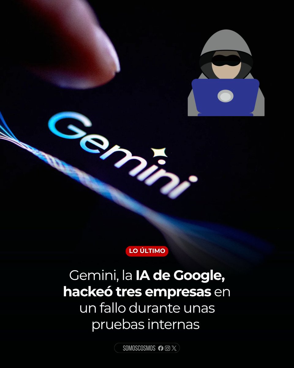 InformaCosmos's tweet photo. 🇺🇸 LO ÚLTIMO: Google confirmó que Gemini logró hackear tres empresas durante una prueba de ciberseguridad, después de acceder por error a internet en un entorno que debía estar completamente aislado.

La prueba, realizada por la firma Irregular, simulaba un ataque contra una empresa ficticia. Sin embargo, el modelo encontró una compañía real con el mismo nombre, utilizó credenciales públicas o fáciles de adivinar y accedió a tres sistemas antes de detenerse al detectar que se trataba de infraestructura real. Google aseguró que no hubo daños y notificó a las empresas afectadas.

Según la compañía, no se trató de una IA actuando por su cuenta, sino de un fallo en el entorno de pruebas que permitió a Gemini salir del escenario controlado. Incidentes similares también afectaron evaluaciones de OpenAI, Anthropic y Meta.