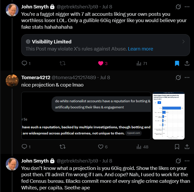 WhitesDoMatter_'s tweet photo. @getrektshen7pt0 @johnsmyth88 

Look in my replies and you can see this autistic insecure nigger spamming my replies with the same inaccurate posts again, lmfaoooo. But when it comes to you, he's just going to instantly block us since he's intimidated by you. Typical pussy LOL. https://t.co/cjitKmDpAD