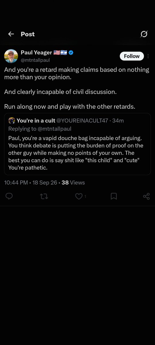 YOUREINACULT47's tweet photo. Hey, @mtntallpaul literally gave you stats you fucking idiot. Stats aren't "my opinion" they're measurable facts. 

You still blocked me and ran though you snowflake pussy. https://t.co/dQJ3y9FEOC