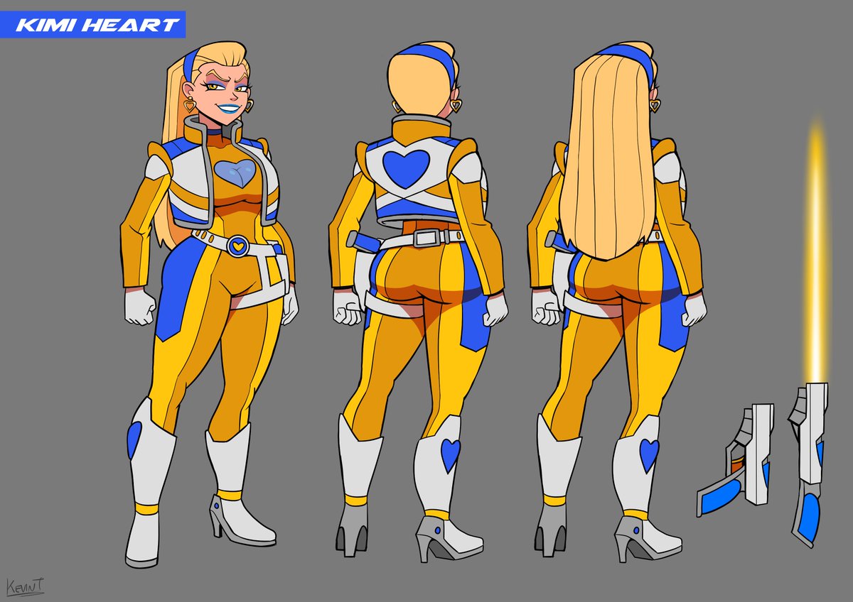 Megaflare08's tweet photo. In an alternate universe far far way...
The absolutely BADASS &amp; SEXY space bounty hunter Kimi Heart is kicking butt &amp; adventuring around the galaxy! 
💛💙☄️🪐
Ref sheet of Kimi where she's dressed as the main protag of a hit movie/tv series that she stars in!
🎨: @KevinT_comm https://t.co/WimYsSsE6Q