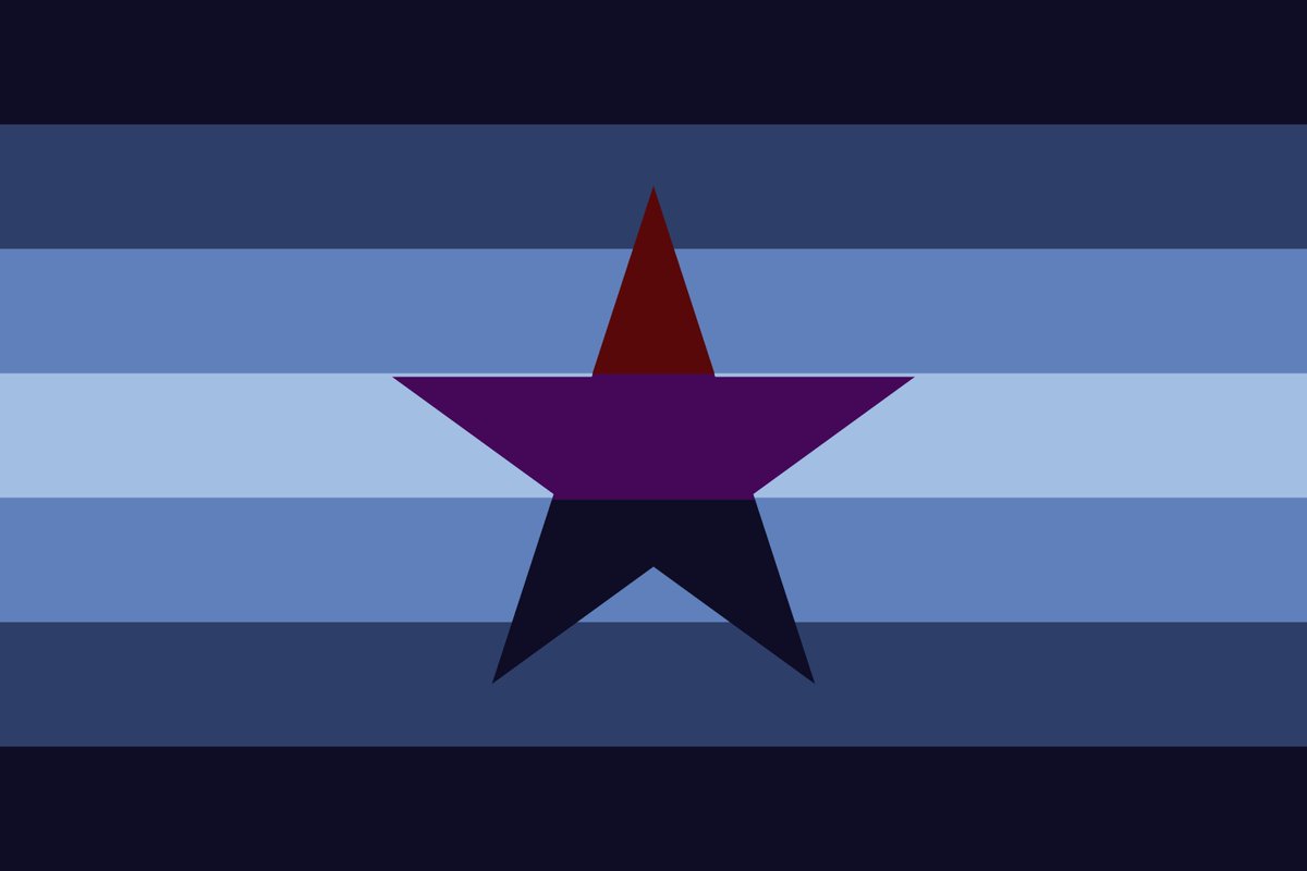 leonssweatysack's tweet photo. I keep seeing people make their own flags so I did this. trans male bisexual :3

ik they're supposed to have super deep meanings but I just wanted dark colors and blue is most often seen as masculine male colors. and the bi flag https://t.co/m6TqfXiXyI