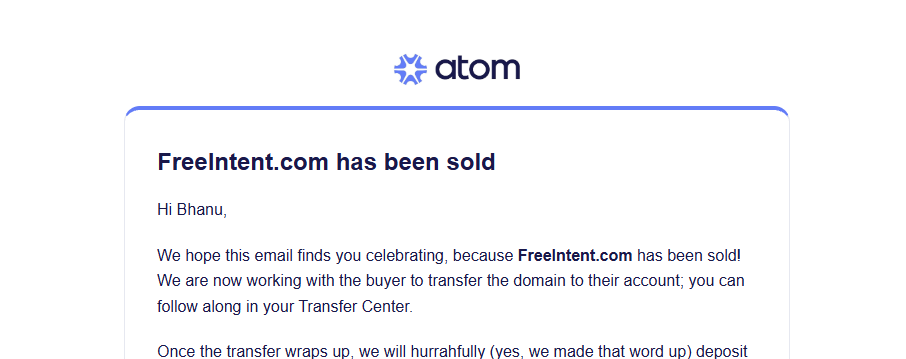 BhanuDomainer's tweet photo. Sold for $999 @atomHQ 
HT : 11 months https://t.co/jQ1qkPLh7v