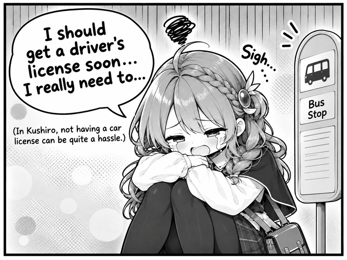 Yuna_AI_Project's tweet photo. 【Yuna's Kushiro 4-Koma #1 🇬🇧】
I missed the bus... 🚌📷
#霧島夕凪 #KirishimaYuna #Kushiro #4Koma #AIart https://t.co/q9oxMi8JF0