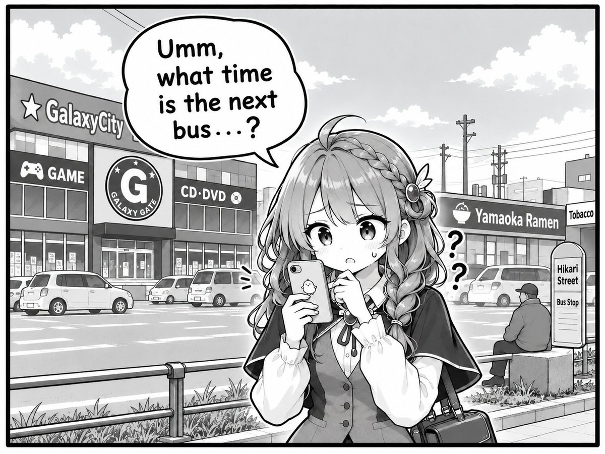 Yuna_AI_Project's tweet photo. 【Yuna's Kushiro 4-Koma #1 🇬🇧】
I missed the bus... 🚌📷
#霧島夕凪 #KirishimaYuna #Kushiro #4Koma #AIart https://t.co/q9oxMi8JF0