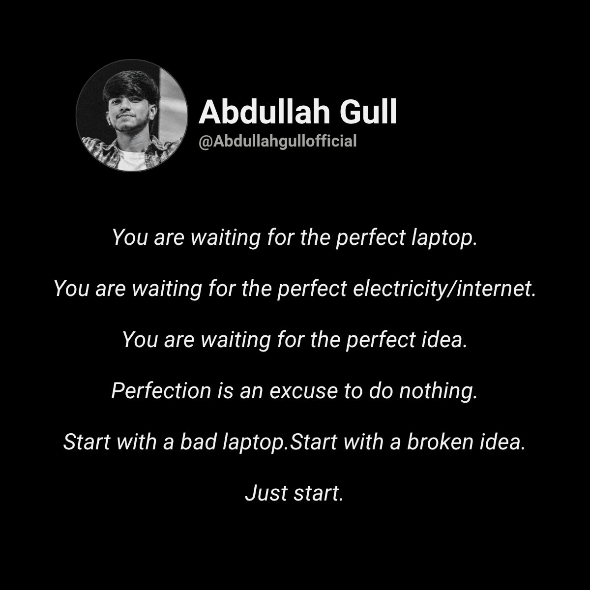 abdullahgulloff's tweet photo. Done is better than perfect. Stop waiting and start building. 🚀 https://t.co/1ZKMHQk7IV
