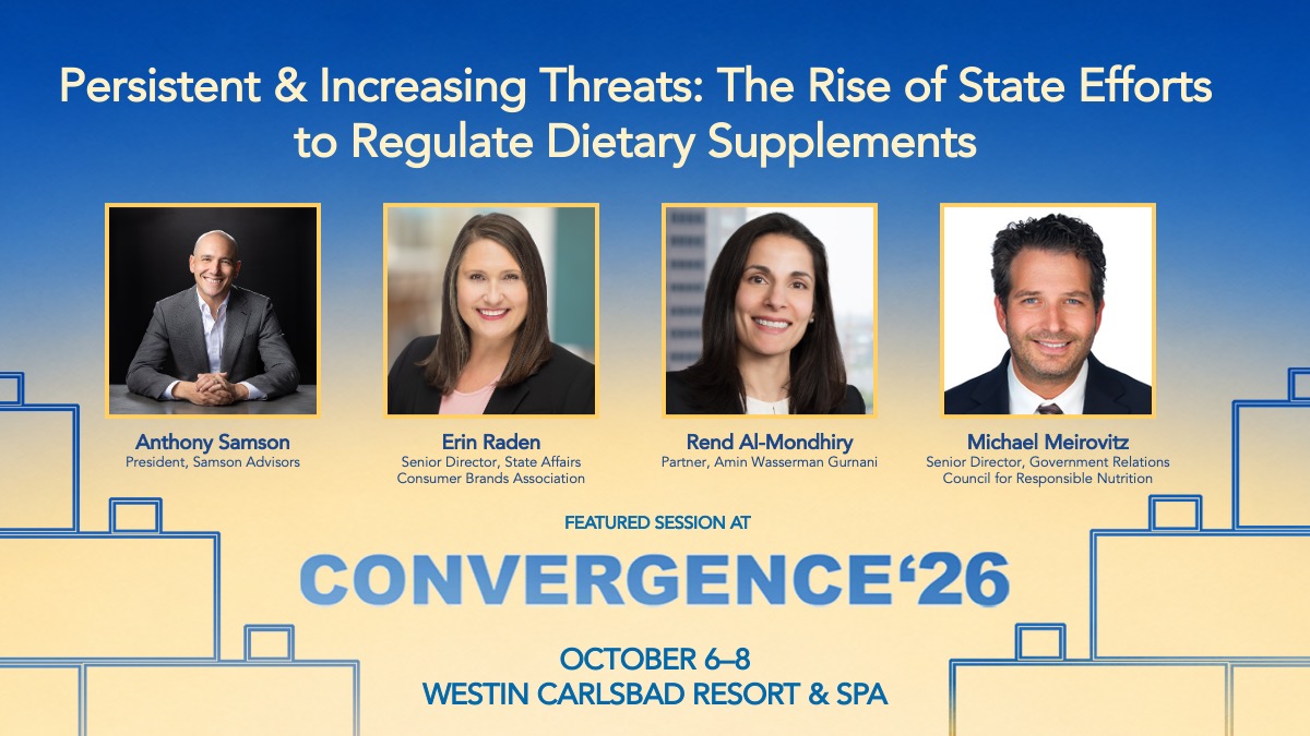 CRN_Supplements's tweet photo. Don't miss our CONVERGENCE panel examining significant state-level trends, legal and practical implications for the supplement industry, and how companies and trade associations can respond through advocacy, compliance planning and coordinated engagement. https://t.co/JHRXnI7MoH https://t.co/sl9moM7plM