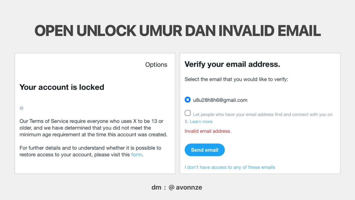 vonmne's tweet photo. yang akunnya kelock invalid email dan kelock umur karna salah masukin tanggal lahir, bisa aku bantu unlock ya, fee 5k di akhir, boleh langsung chat ke wa atau tele aja ya, soalnya jarang buka dm  :  #zonauang https://t.co/u8ODqangHp