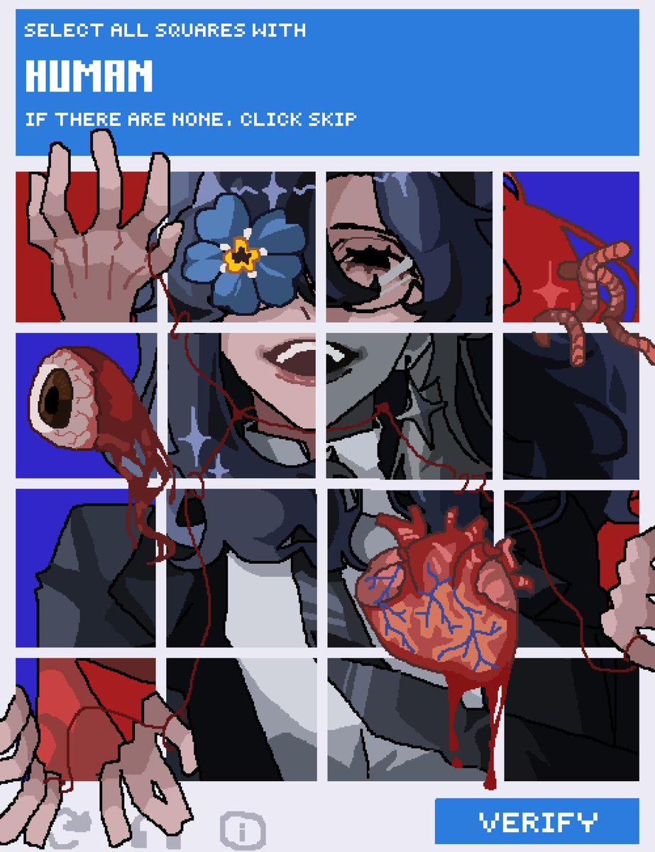 Riamuliamu's tweet photo. What makes us human? The core trait must be determination, with which our ancestors have time and time survived hellish situations with sheer willpower and intense focus on living. Then...if i lack that very trait...what does that make me?

Creation date: May 2026
#pixelart #OC https://t.co/bdfEGRs6WU