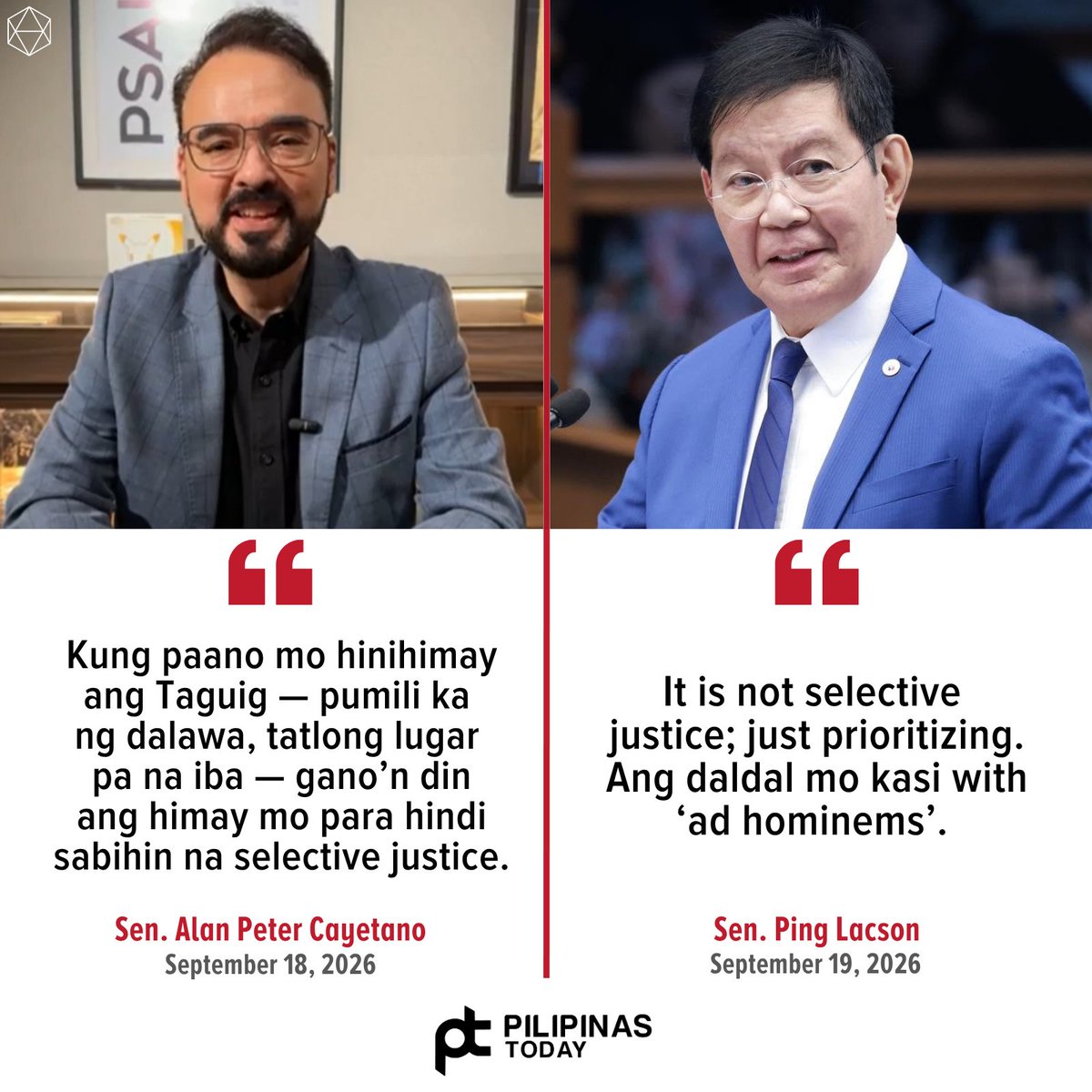 PilipinasToday_'s tweet photo. 'DALDAL MO KASI'

Ito ang banat ni Sen. Ping Lacson sa patutsada sa kanya ni Sen. Alan Peter Cayetano kaugnay ng paghalungkat niya sa mga maanomalyang flood control projects sa Taguig City.

#PilipinasToday
#PingLacson
#AlanPeterCayetano https://t.co/8dgiNbLyrP