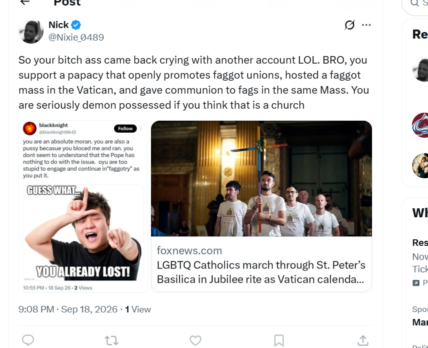 blkknightRC's tweet photo. @OnouphriosEO @CatholicArena looks like crashed out like a bitch.
@Nixie_0489
posting his loss and being called a slur he used. he unblocks and then blocks because he cant handle basic responses. #orthobro #loser #fail https://t.co/rcCXXSY4z8
